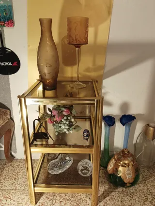 Tavolino Metallo Dorato Vetro Trasparente
