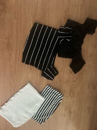 2 tops rayas ,1 top blanco ,conjunto de top-falda