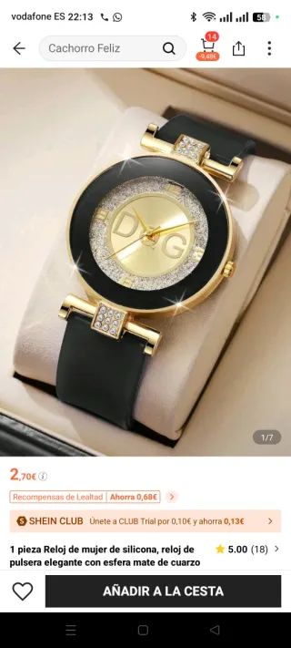 Reloj DG Dorado y Negro con Cristales