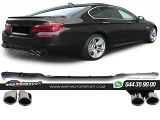 DIFUSOR TRASERO EN NEGRO BRILLANTE PARA BMW SERIE 5 F10/F11 + COLAS CROMO
