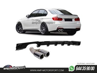 DIFUSOR TRASERO EN NEGRO BRILLANTE PARA BMW SERIE 3 F30/F31 + COLA CROMO
