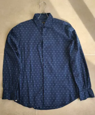 Camisa Massimo Dutti Hombre Azul Lunares
