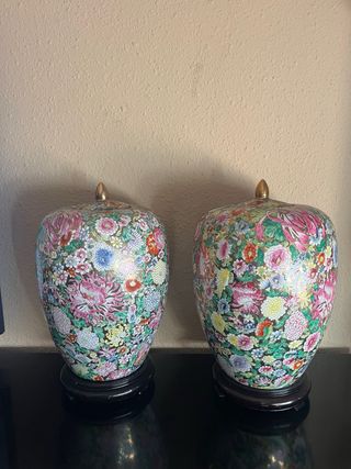 Coppia di vasi cinesi floreali in ceramica