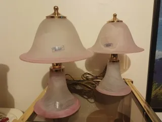 Coppia Lampade Murano Vetro e Metallo Oro Rosa