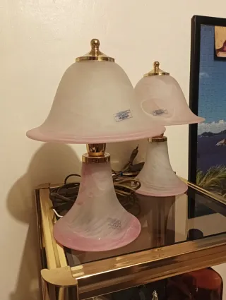 Coppia Lampade Murano Vetro e Metallo Oro Rosa