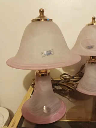 Coppia Lampade Murano Vetro e Metallo Oro Rosa