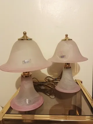Coppia Lampade Murano Vetro e Metallo Oro Rosa