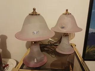 Coppia Lampade Murano Vetro e Metallo Oro Rosa