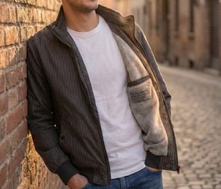 Giubbotto gessato uomo grigio