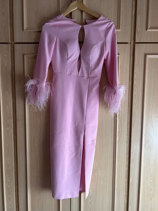 Vestido rosa con plumas