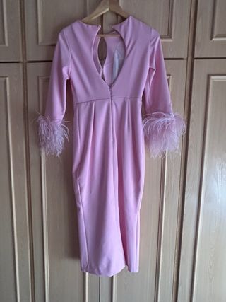 Vestido rosa con plumas