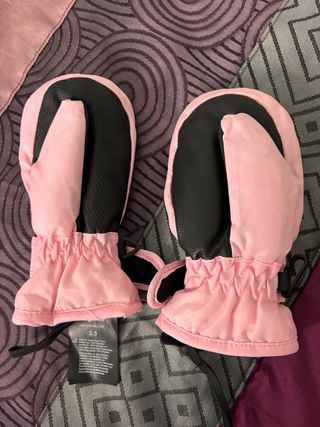 Manoplas Nieve Niña Pingüinos Rosas