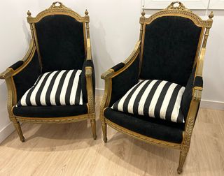 Juego 2 Sillones Luis XVI Terciopelo Negro/Dorado