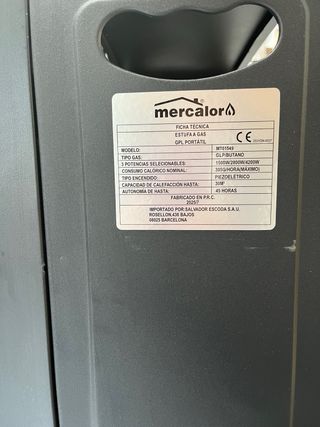 Estufa de gas butano Mercator