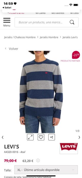 Jersey Levi's rayas azul y gris Talla XL