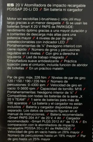 Atornillador de impacto Parkside 20V performance