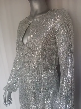 Vestido de fiesta plateado lentejuelas