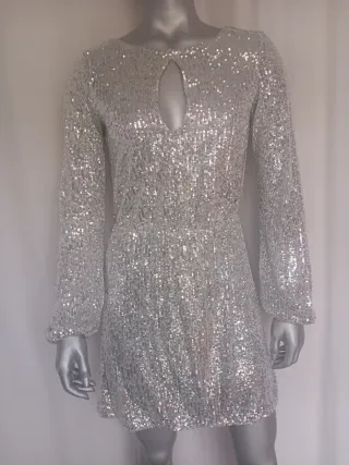 Vestido de fiesta plateado lentejuelas