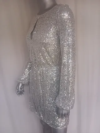 Vestido de fiesta plateado lentejuelas