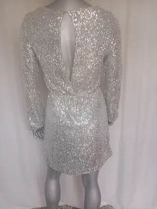Vestido de fiesta plateado lentejuelas
