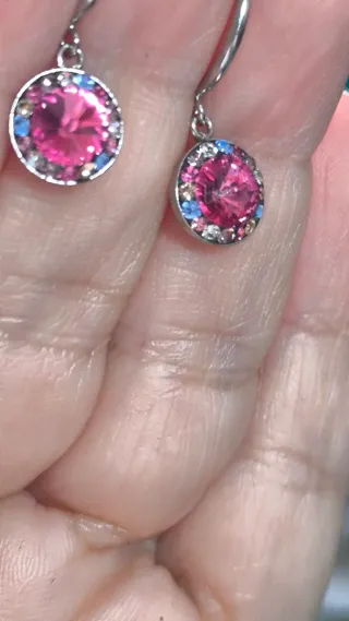 Pendientes Plata Ley Cristal Rosa y Circonita