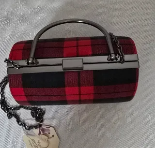 Bolso de mano Sfera cuadros rojo y negro