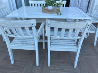 Mesa y 6 Sillas Exterior Ikea Madera Blanca