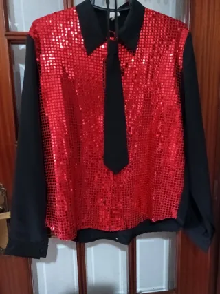 Blusa fiesta lentejuelas roja y negra