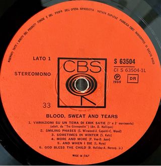 Blood Sweat & Tears LP Vinile