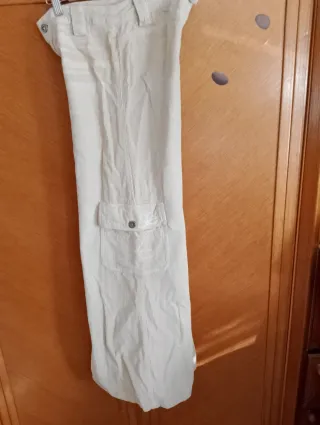 Pantalón ancho beige mujer