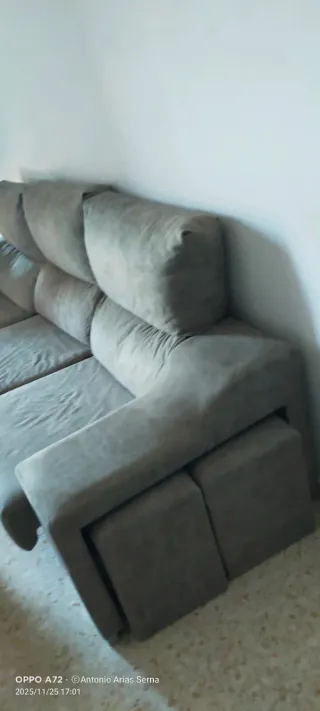 Sofá chaise longue gris tela