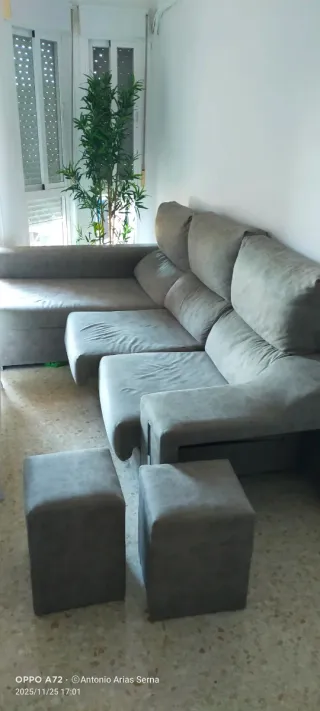 Sofá chaise longue gris tela