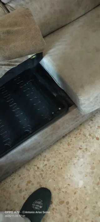 Sofá chaise longue gris tela