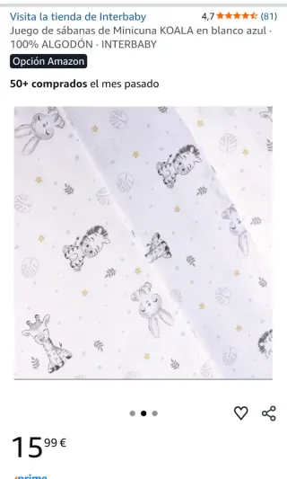 Minicuna con ruedas + colchón + sábanas nuevas