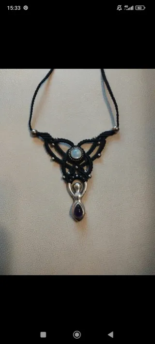 Collar Macramé Luna Amatista Plata