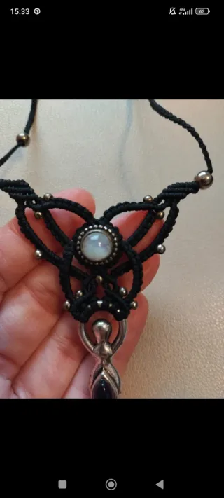 Collar Macramé Luna Amatista Plata