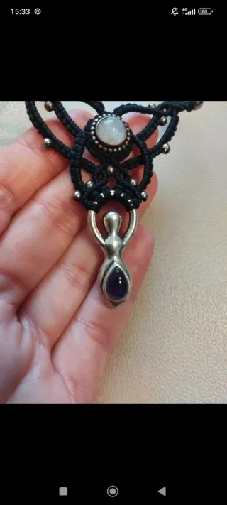 Collar Macramé Luna Amatista Plata