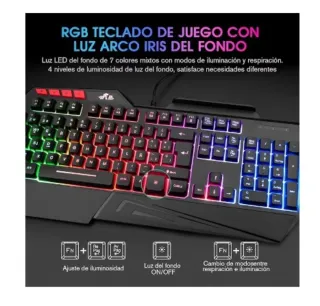 Teclado RII LED Gaming Negro Multicolor+ 2 ratones