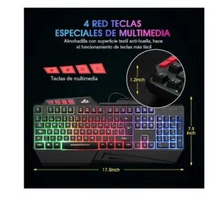 Teclado RII LED Gaming Negro Multicolor+ 2 ratones