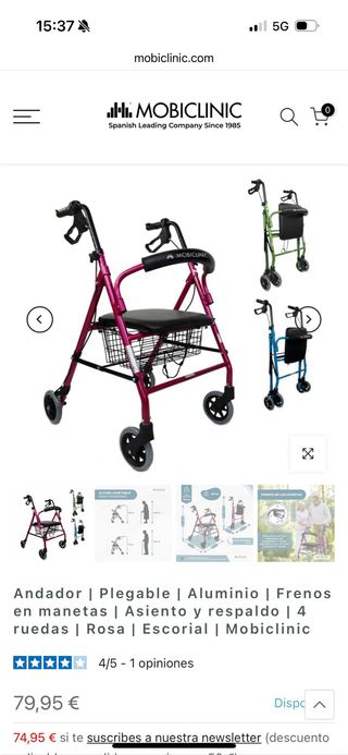Andador silla plegable Mobiclinic con cesta