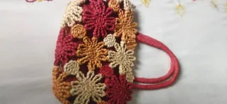 Bolso Cesto Flores Beige y Rojo