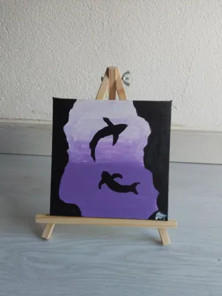 Cuadro pintado a mano tiburones