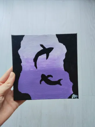 Cuadro pintado a mano tiburones