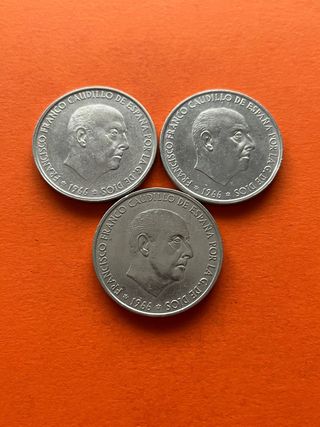 Lote 3 monedas 100 ptas. F. Franco plata
