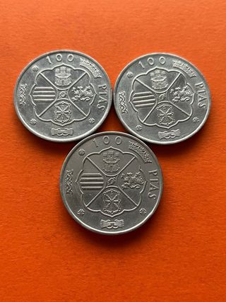 Lote 3 monedas 100 ptas. F. Franco plata