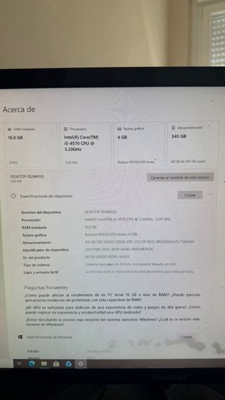 PC Gaming i5 16GB RAM RX 550 4GB W10 Pro