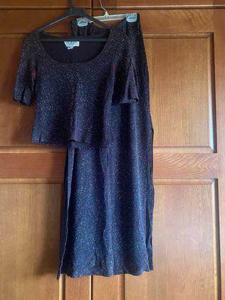 Conjunto Blusa y Falda Brillante