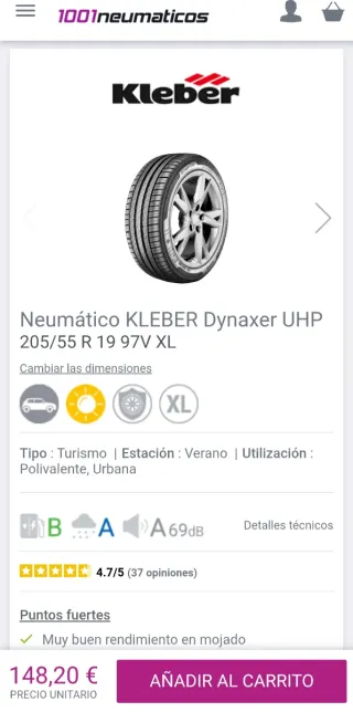 2 Neumáticos Kleber Dynaxer UHP 205/55/R19 97V