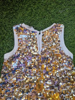 Vestido H&M Lentejuelas Dorado Multicolor T 4-5