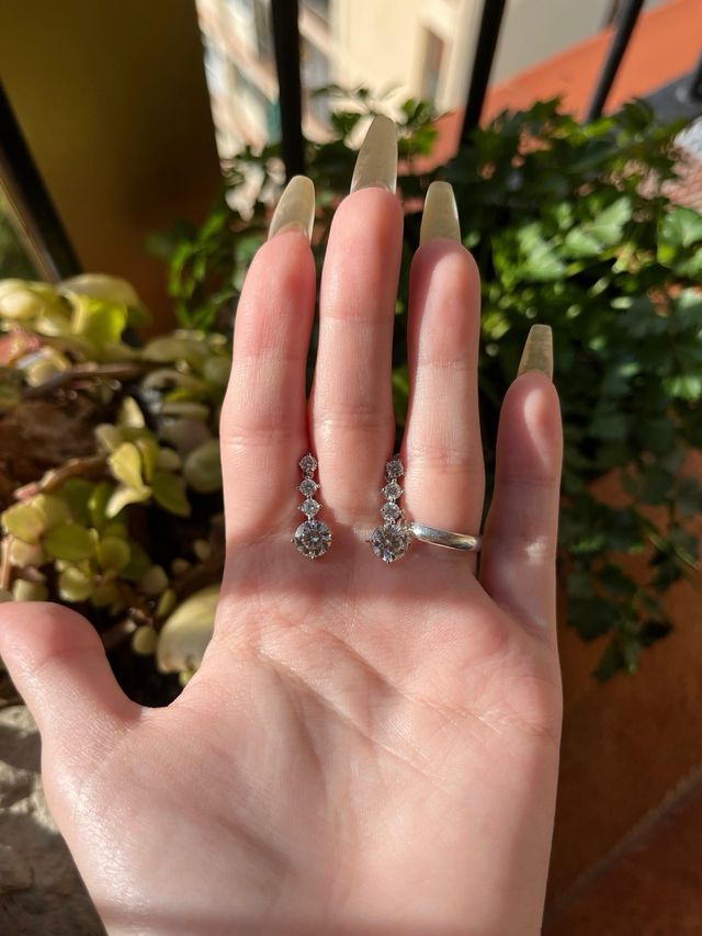 Pendientes largos plata y moissanitas 2,6Ct total